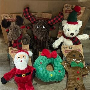 Holiday Dog Toy Set - Red, Green, Brown